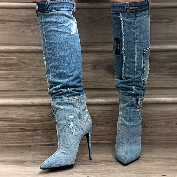 【当店限定販売】 Dolce & Gabbana Denim Boots – This&That Consignments 靴